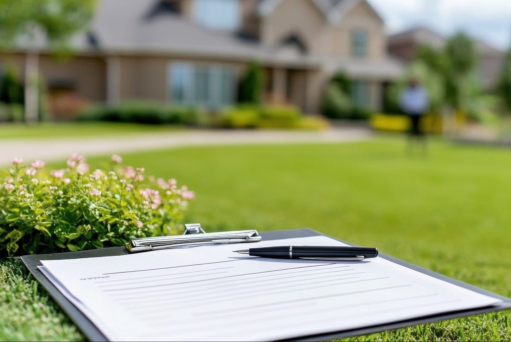 clipboard with property tax appraisal value in front of a home