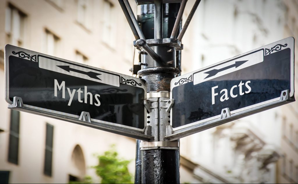 Street Sign Facts versus Myths property tax myths; street sign that says myths and facts on opposite sides