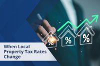 graphic illustrating rising percentages with title text, When Local Property Tax Rates Change
